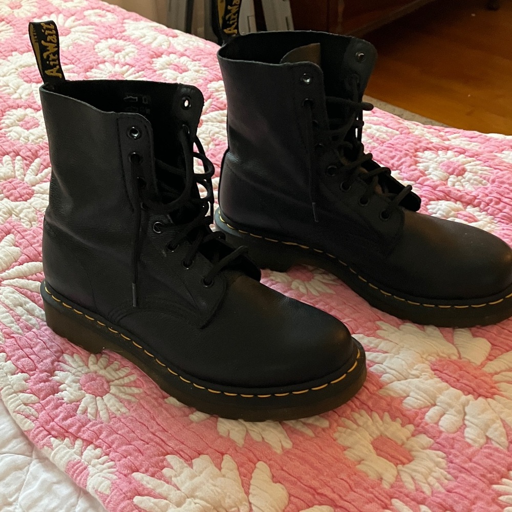 Dr. Martens Black Leather Boots with Yellow Stitching - Picture 2 of 5